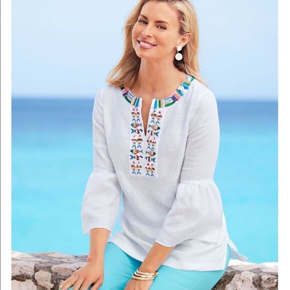 Talbots Tops - New Talbots Fish Embellished Linen Tunic White 2X #135